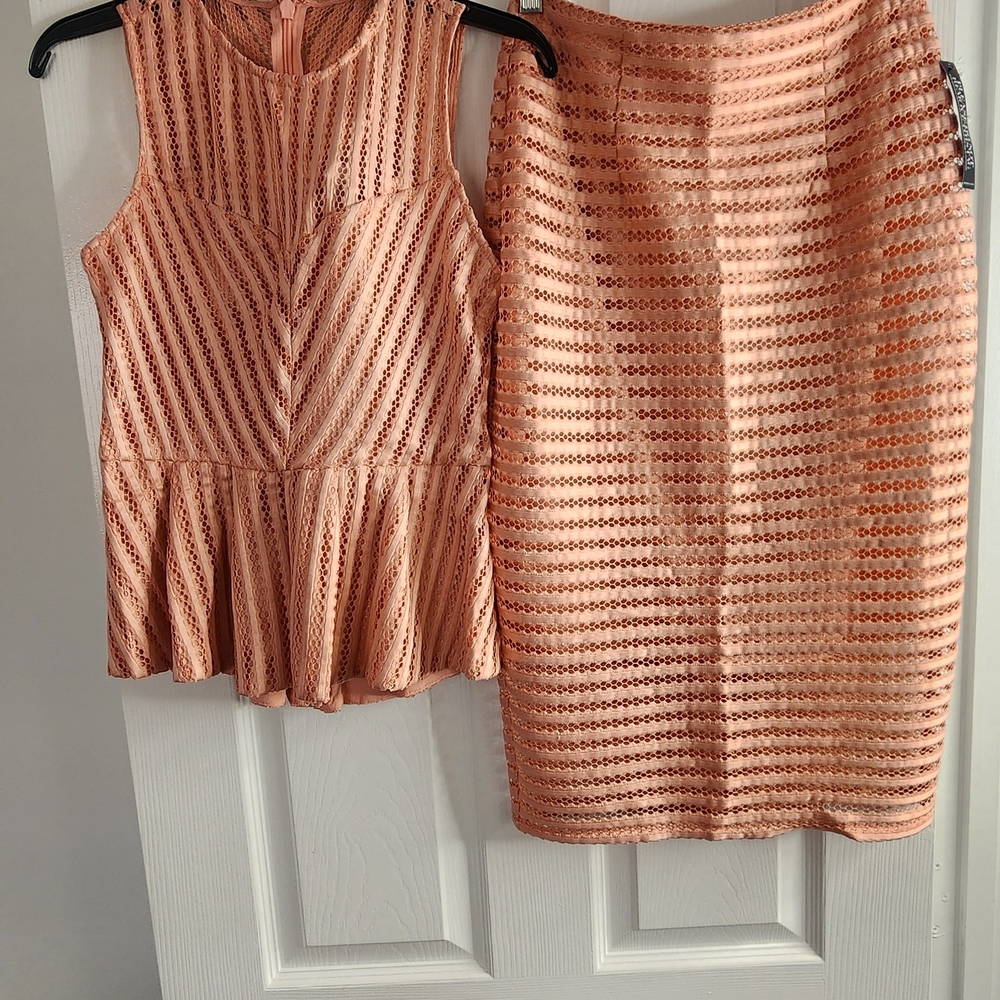New York & Company Peach Lace Skirt Set